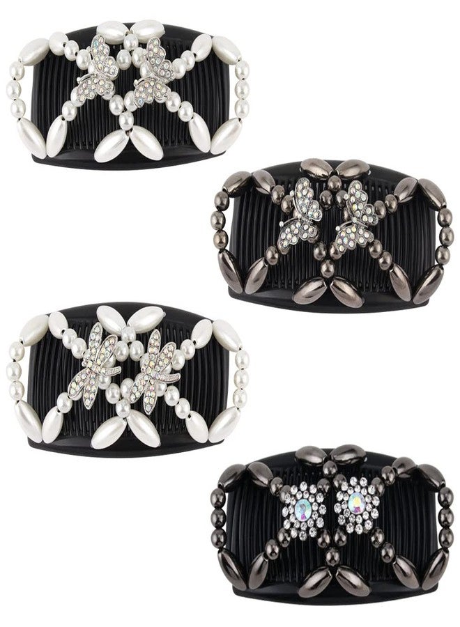 ZUYYON 4Pcs Magic Hair Combs, Stretch Beaded Hair Combs Stretchy Double Hair Side Combs Clips Bun Maker Headwear for Women Girls DIY Hair Styling Accessories(Butterfly Dragonfly) - Image 1